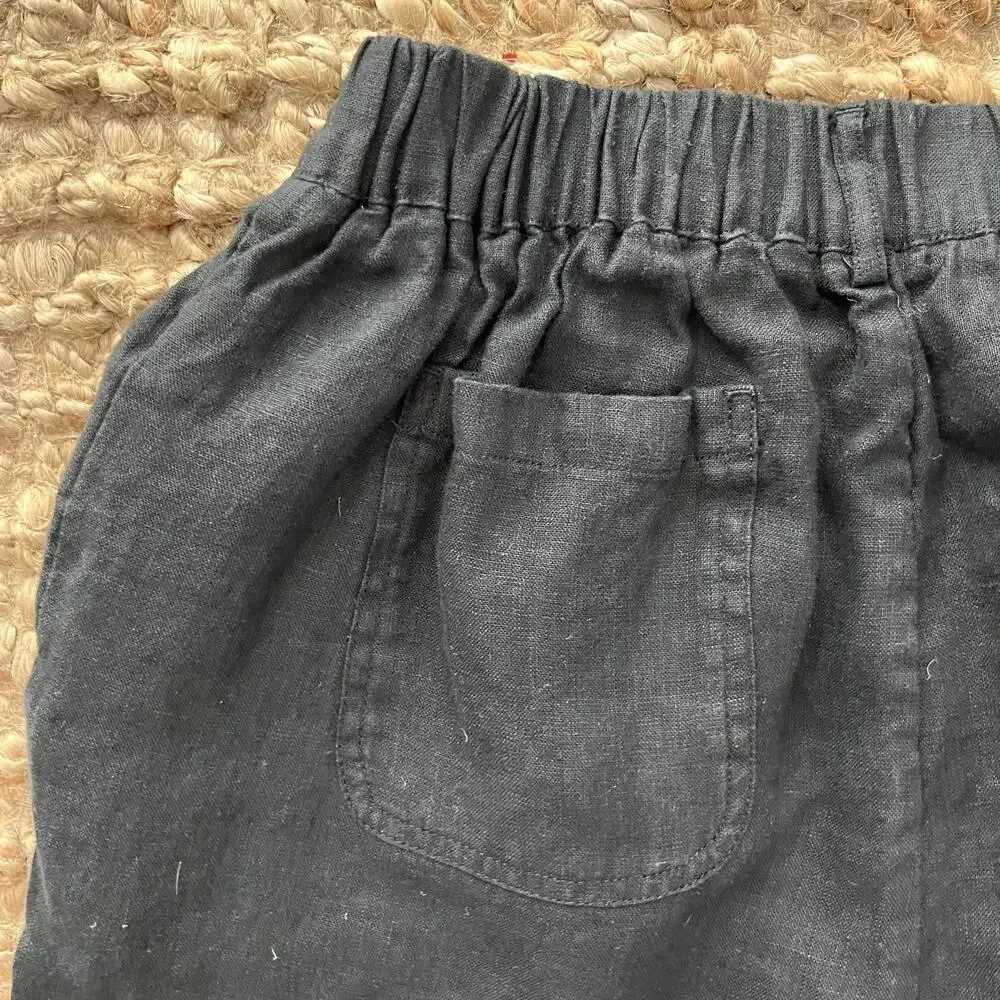 Quince 100% European Linen Pants Black Size S Pull On Crop Ankle Coastal Resort